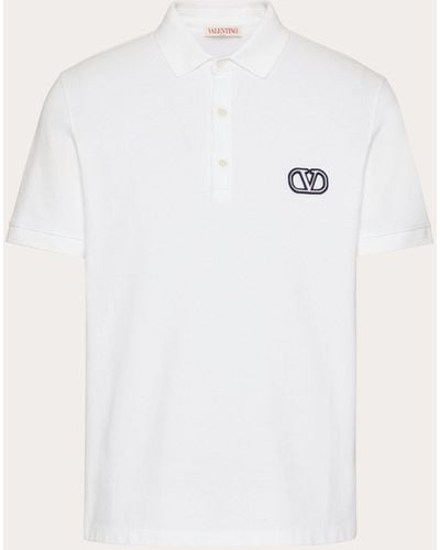 Valentino Cotton Piqué Polo Shirt With Vlogo Signature Patch - Natural