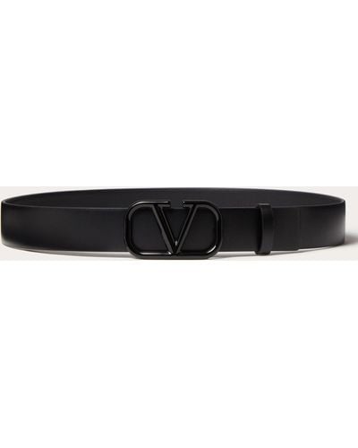 Valentino Garavani Vlogo Signature Belt In Shiny Calfskin 30mm - Black