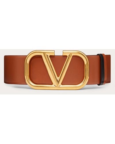 Valentino Garavani Reversible Vlogo Signature Belt In Glossy Calfskin 70mm - Brown