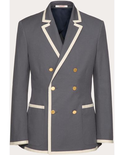 Valentino Double-breasted Jacket In Stretch Cotton Canvas - Blue