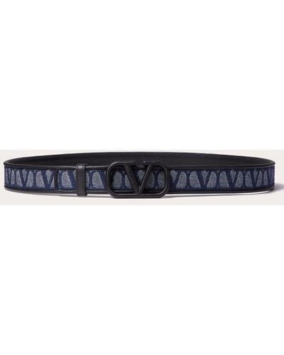 Valentino Garavani Toile Iconographe Belt In Jacquard Fabric With Leather Details - Blue