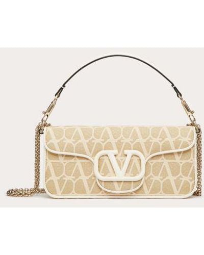 Valentino Garavani Locò Toile Iconographe Raffia Shoulder Bag - Natural