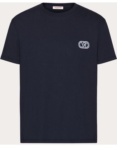Valentino Cotton T-shirt With Vlogo Signature Patch - Blue