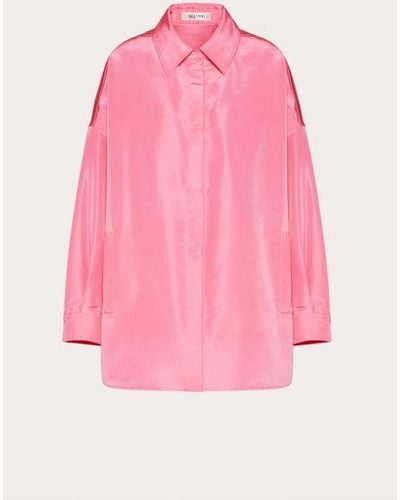 Valentino Faille Pea Coat - Pink