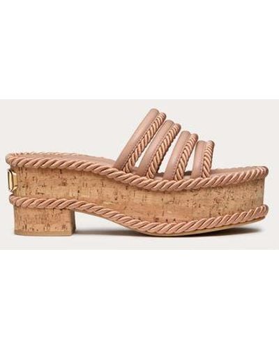 Valentino Garavani Vlogo Summerblocks Flatform Sandal In Nappa Leather And Silk Torchon 80mm - Pink