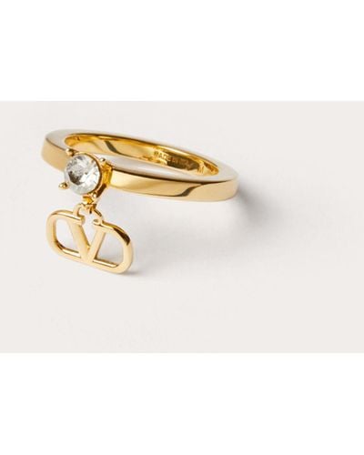 Valentino Garavani Mini Vlogo Signature Metal Ring With Swarovski® Crystals - Natural