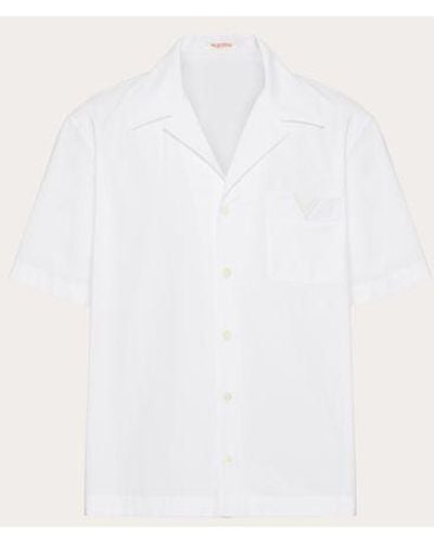 Valentino Cotton Poplin Bowling Shirt With Rubberised V Detail - White