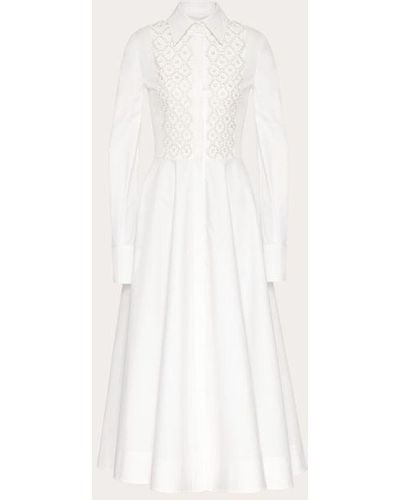 Valentino Embroidered Compact Popeline Shirt Dress - Natural