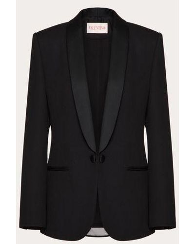 Valentino Jacket In Fluid Cavallery Wool - Black