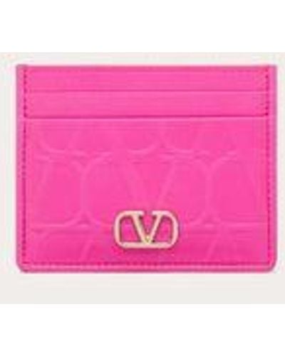 Valentino Garavani Toile Iconographe Leather Cardholder In Calfskin - Pink