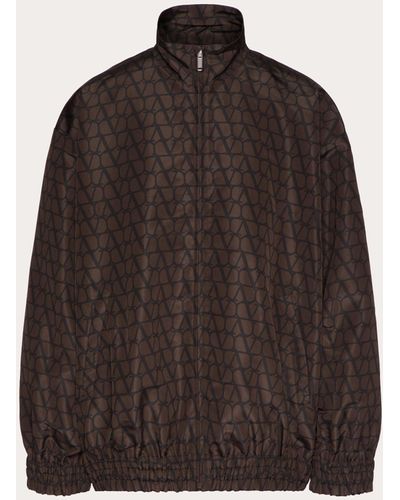 Valentino Silk Faille Jacket With All-over Toile Iconographe Print - Brown