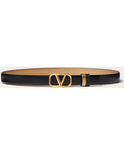 Valentino Garavani Vlogo Signature Reversible Belt In Shiny And Metallic Calfskin 20mm - Natural