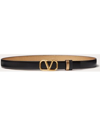 Valentino Garavani Vlogo Signature Reversible Belt In Shiny And Metallic Calfskin 20mm - Natural