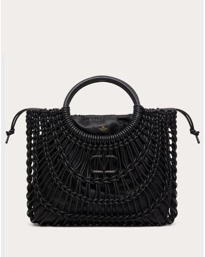 Valentino Garavani Allknots Woven Leather Shopper - Black