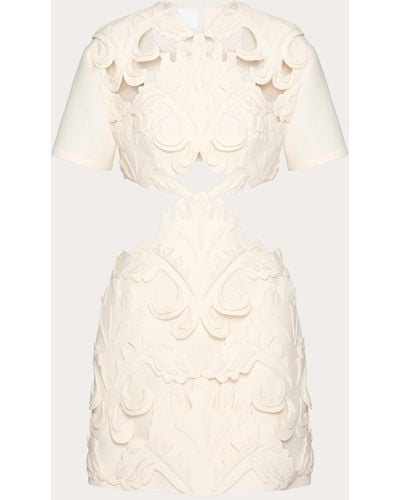 Valentino Embroidered Crepe Couture Short Dress - Natural