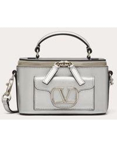 Valentino Garavani Mini Locò Handbag In Metallic Calfskin - Natural