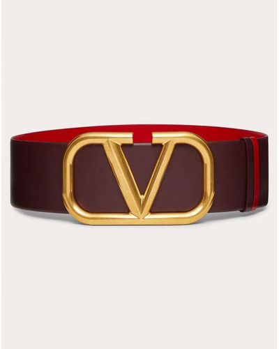 Valentino Garavani Reversible Vlogo Signature Belt In Glossy Calfskin 70mm - Brown
