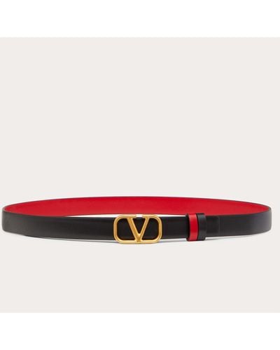 Valentino Garavani Reversible Vlogo Signature Belt In Glossy Calfskin 20 Mm - Red