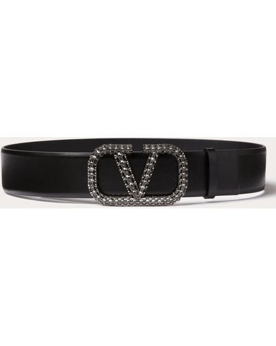 Valentino Garavani Vlogo Signature Belt In Shiny Calfskin 40mm - Black