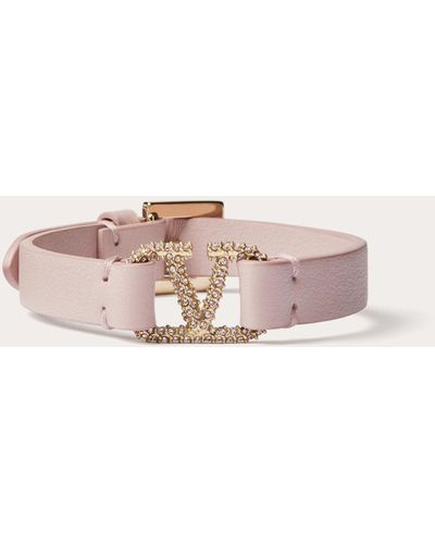 Valentino Garavani Vlogo Signature Leather And Crystal Bracelet - Pink