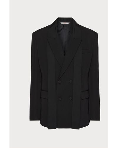 Valentino Double-breasted Wool Jacket With Silk Faille Scarf Collar - Black