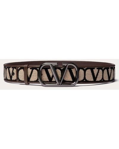 Valentino Garavani Toile Iconographe Belt With Leather Detailing - Natural
