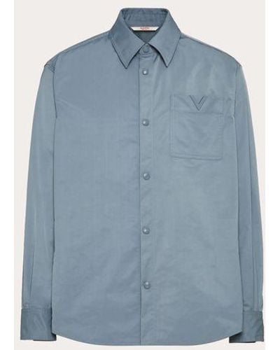 Valentino Nylon Shirt Jacket With Rubberised V Detail - Blue