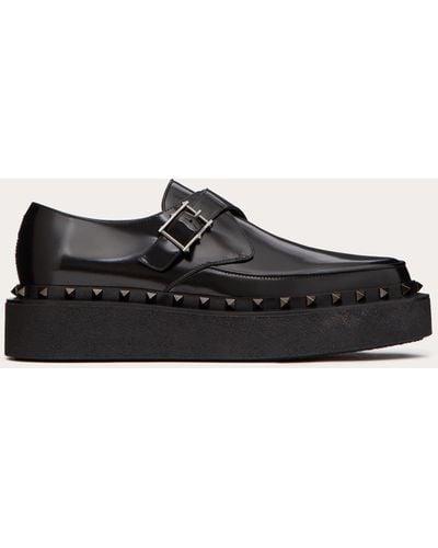 Valentino Garavani Rockstud M-way Single Monk Strap Shoe In Calfskin And Matching Studs 50mm - Black