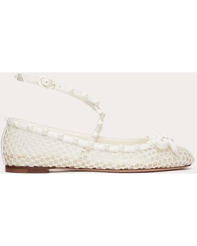 Valentino Garavani Rockstud Mesh Ballerinas With Tone-on-tone Studs - Natural