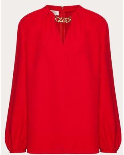 Valentino TOP VLOGO CHAIN EN CADY COUTURE - Rouge
