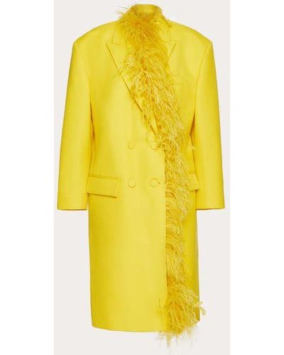 Valentino Embroidered Dry Tailoring Wool Coat - Yellow