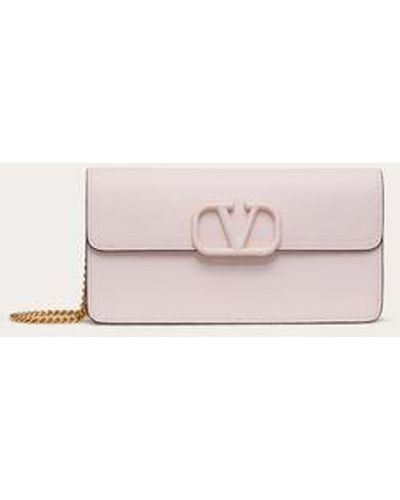 Valentino Garavani Vlogo Signature Grainy Calfskin Wallet With Chain - Pink