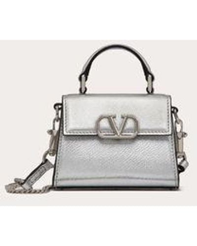 Valentino Garavani Micro Vsling Handbag In Metallic Grainy Calfskin - Natural