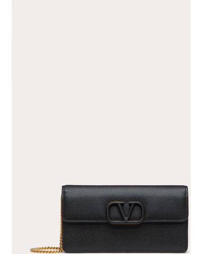 Valentino Garavani Vlogo Signature Grainy Calfskin Wallet With Chain - White