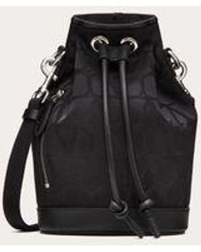 Valentino Garavani Mini borsa a secchiello black iconographe in nylon - Nero