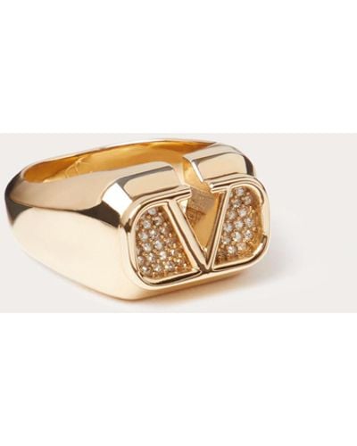 Valentino Gold Tone Crystal VLOGO Signature Ring Size 15 Valentino
