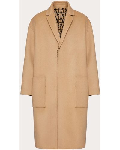 Valentino Reversible Double-faced Wool Coat With Toile Iconographe Pattern - Natural