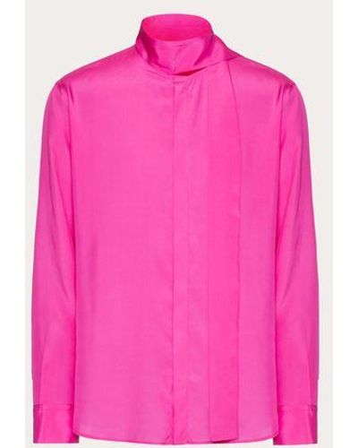 Valentino Silk Shirt With Scarf Detail At Neck - Pink