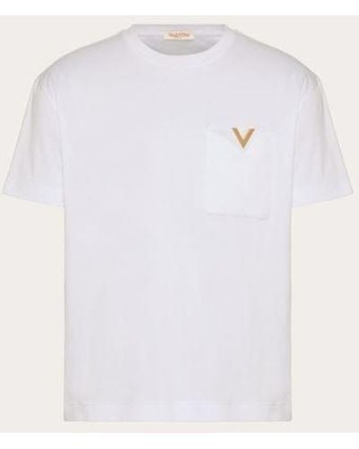 Valentino Cotton T-shirt With Metallic V Detail - White