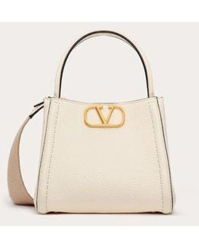 Valentino Garavani Alltime Small Handbag In Grainy Calfskin - Natural