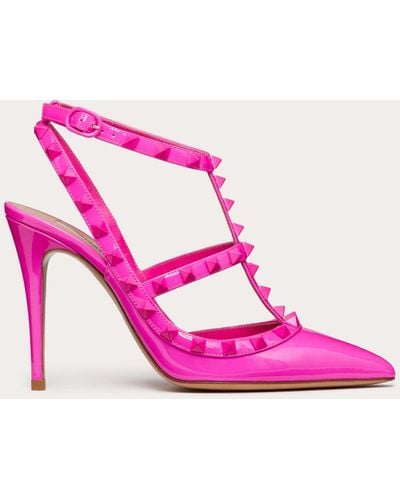 Valentino Garavani Rockstud Ankle Strap Patent-leather Pump With Tonal Studs 100 Mm - Pink