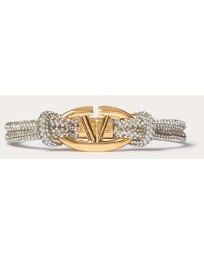Valentino Garavani The Bold Edition Vlogo Rope, Rhinestone And Metal Bracelet - Natural