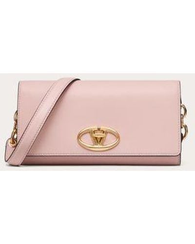 Valentino Garavani Vlogo The Bold Edition Wallet With Shoulder Strap In Nappa - Pink