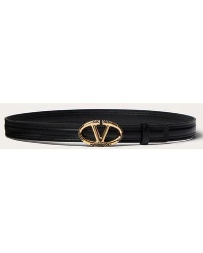 Valentino Garavani The Bold Edition Vlogo Shiny Calfskin Belt 20 Mm - Black