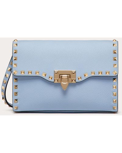 Valentino Garavani Small Rockstud Grainy Calfskin Crossbody Bag - Blue