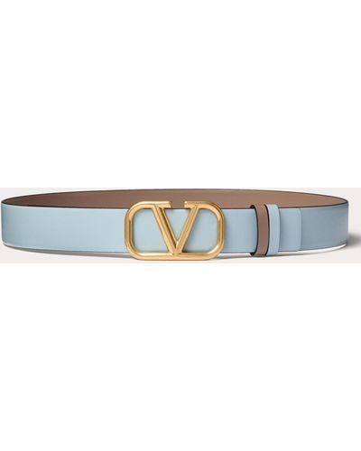 Valentino Garavani Reversible Vlogo Signature Belt In Glossy Calfskin 30 Mm - Blue