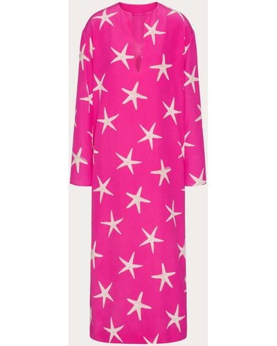 Valentino Starfish Crepe De Chine Midi Dress - Pink