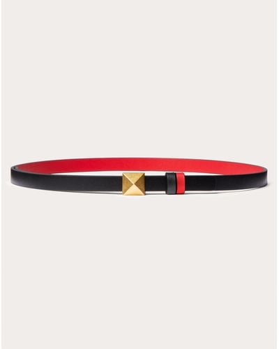 Valentino Garavani Reversible One Stud Belt In Glossy Calfskin 12 Mm - Red