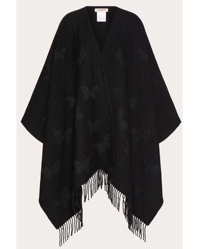 Valentino Garavani Butterfly Poncho In Wool And Cashmere - Black