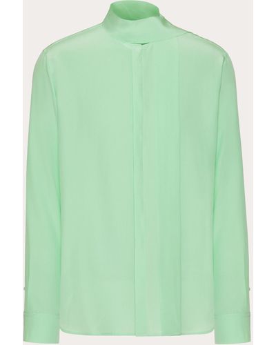 Valentino Washed Silk Shirt With Neck Tie - Green